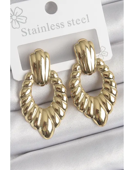 316 Çelik Gold Renk İşlemeli Motiif Model Kadın Küpe