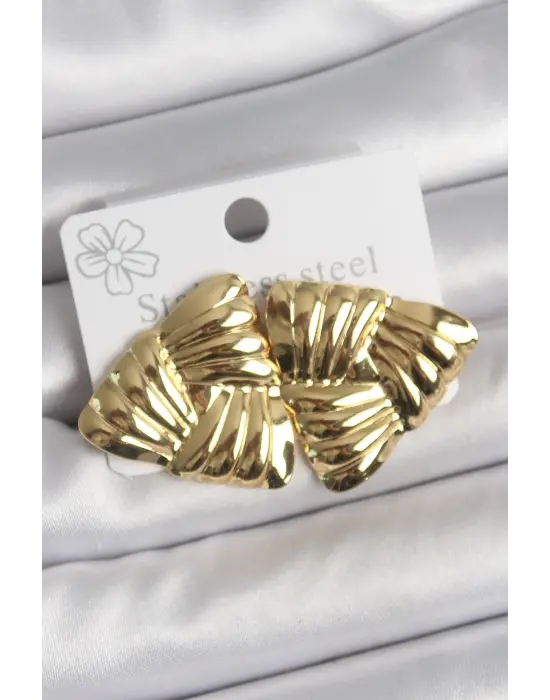 316 Çelik Gold Renk İşlemeli Üçgen Model Kadın Küpe