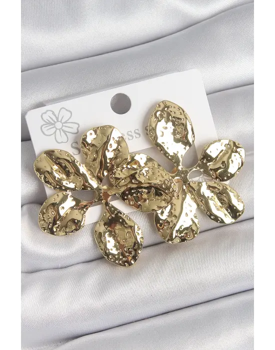316 Çelik Gold Renk İşlemeli Yaprak Model Kadın Küpe
