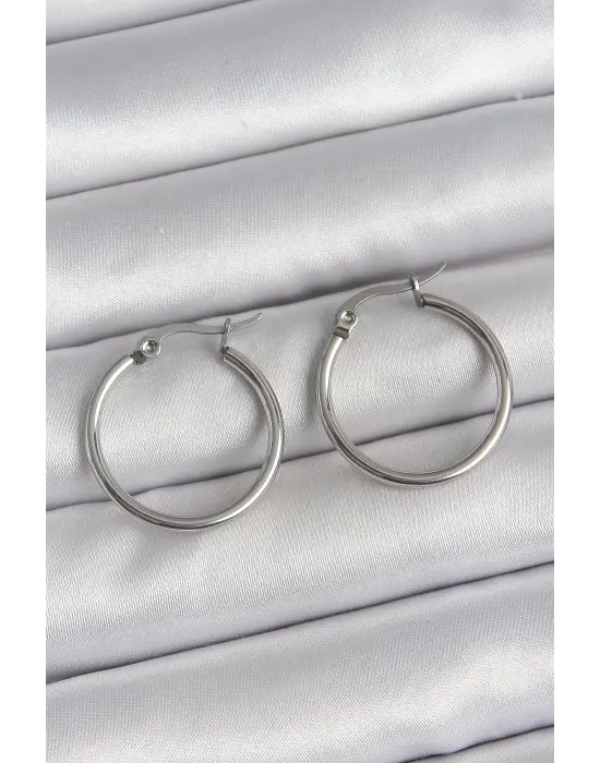 316 Çelik Gümüş Renk 22 mm Halka Model Kadın Küpe