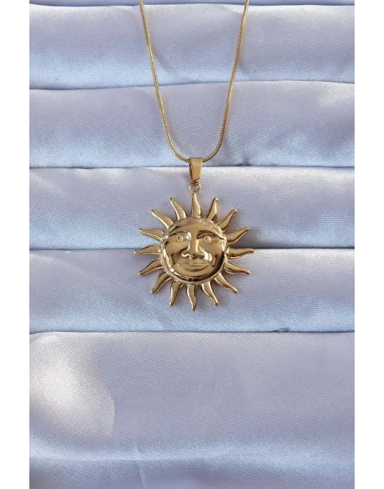 316L Altın  Güneş Çelik Kolye