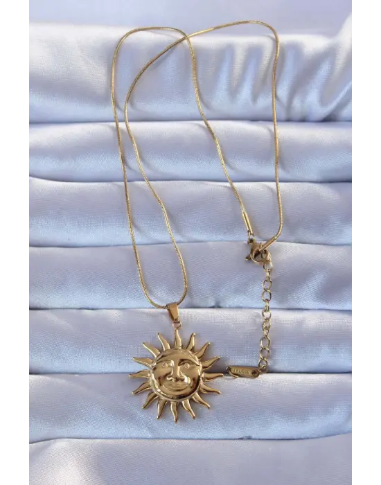 316L Altın  Güneş Çelik Kolye