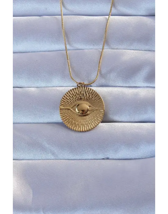 316L Altın  İşlemeli Göz Çelik Kolye