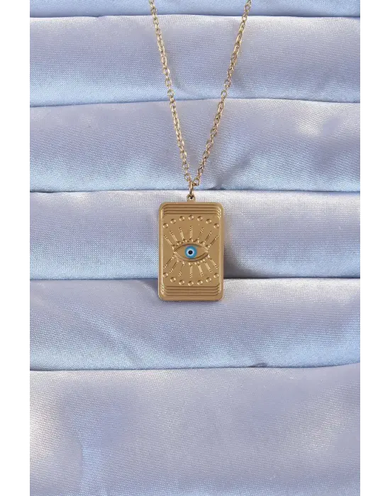 316L Altın  İşlemeli Nazarlı Göz Model Vintage Çelik Kolye