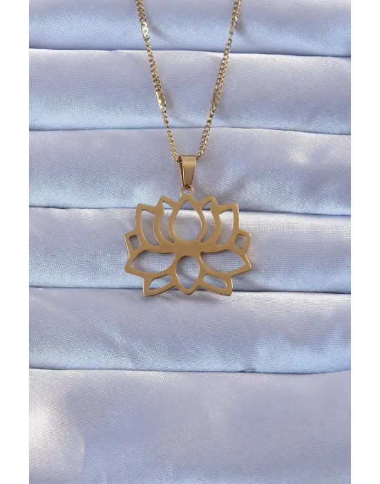 316L Altın  Lotus Çelik Kolye