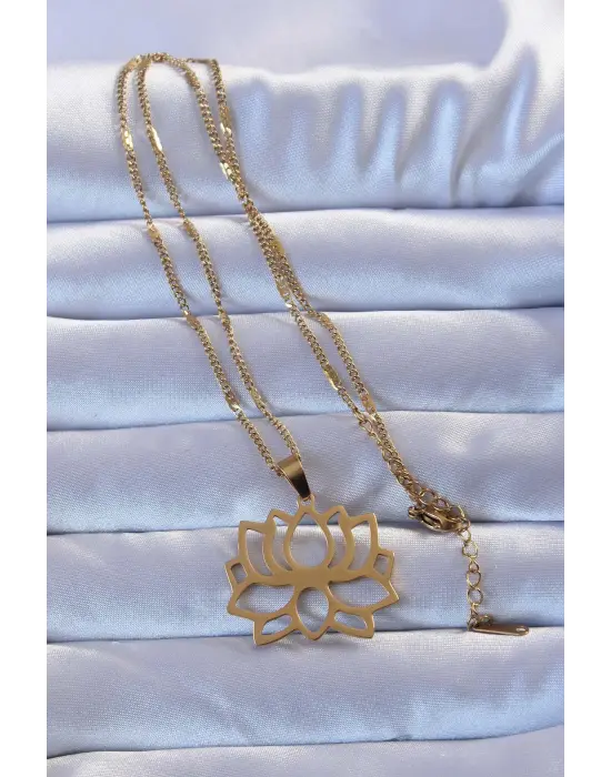 316L Altın  Lotus Çelik Kolye