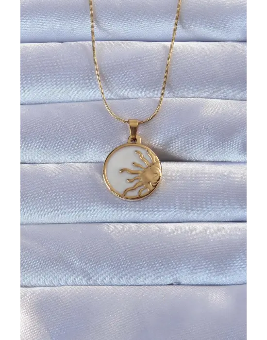 316L Altın  Mineli Parlayan Güneş Çelik Kolye