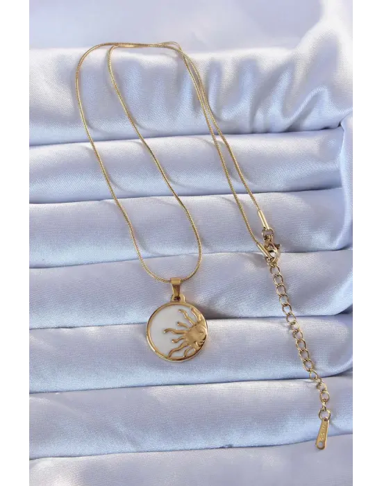 316L Altın  Mineli Parlayan Güneş Çelik Kolye