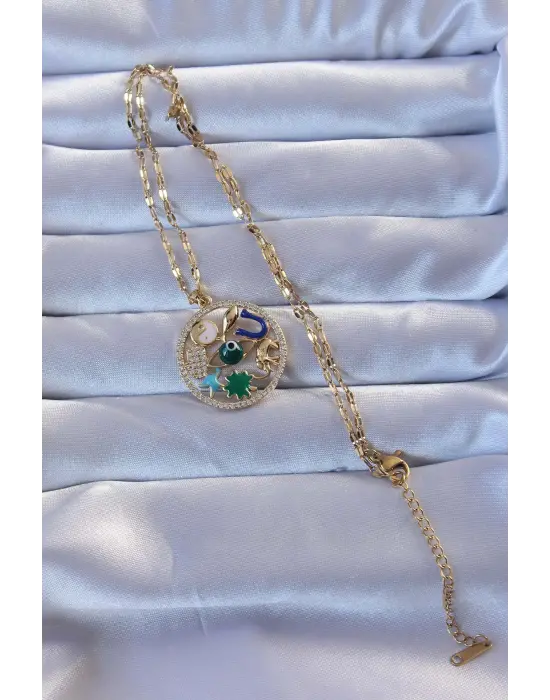 316L Altın  Zirkon Taşlı Şans Çelik Kolye