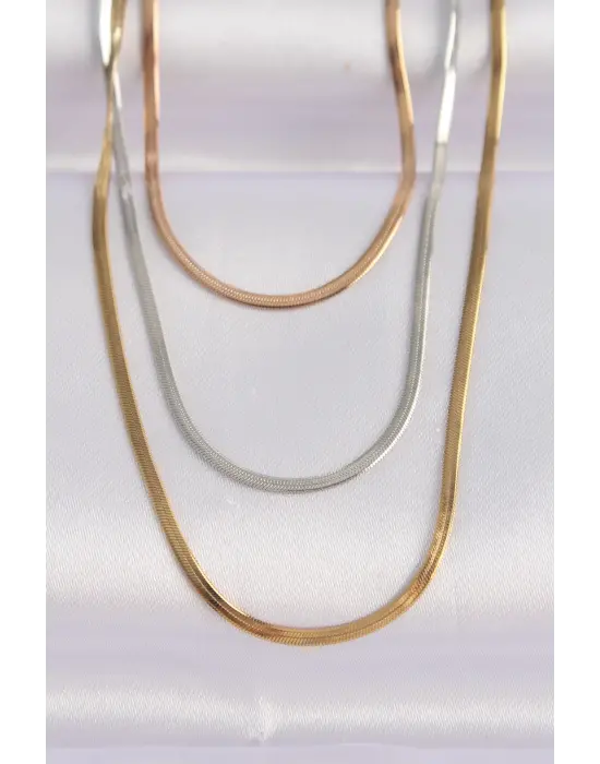  3 li İtalyan Zincir Çoklu Çelik Kolye