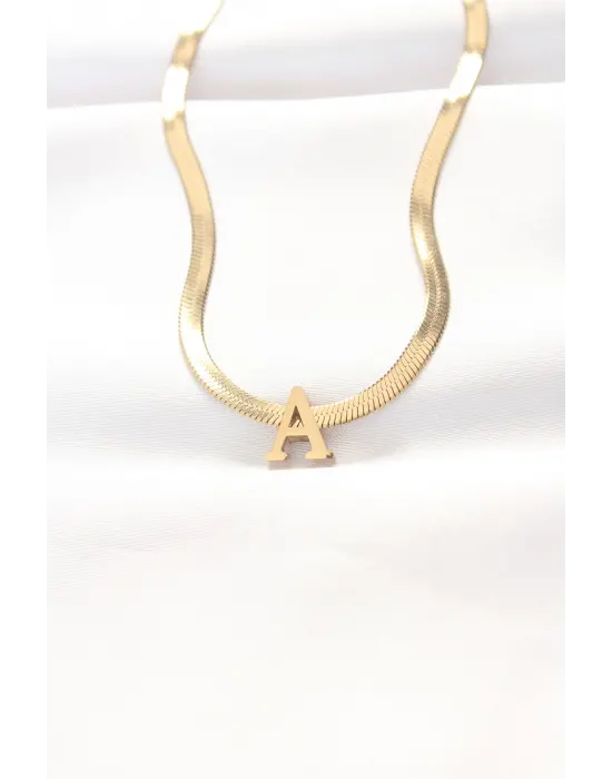 A Harfli Altın  İtalyan Zincirli Çelik Kolye