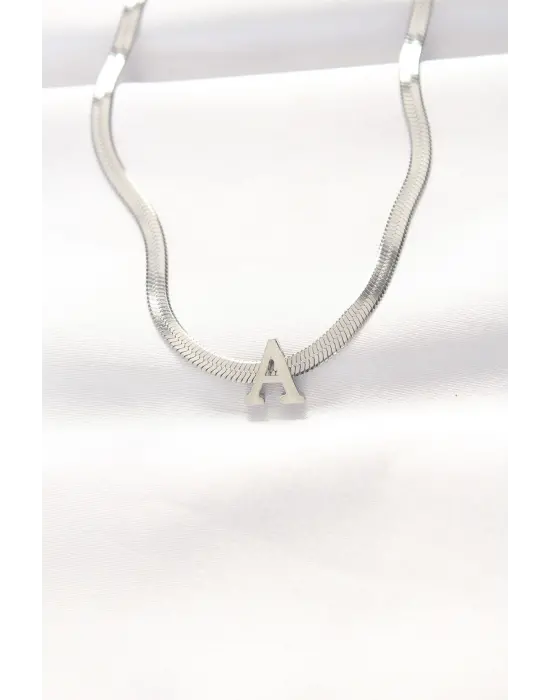  A Harfli Silver  İtalyan Zincirli Çelik Kolye