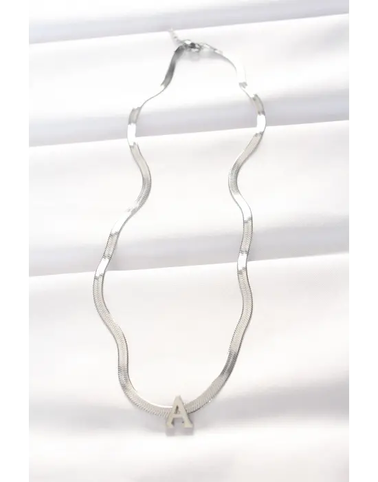  A Harfli Silver  İtalyan Zincirli Çelik Kolye