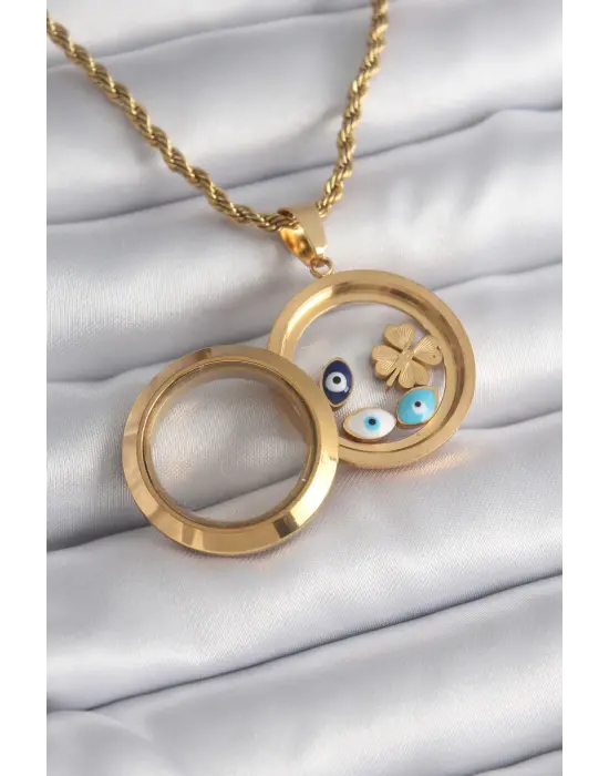  Açılabilir Fanus Model Yonca Parçalı  Çelik Kolye