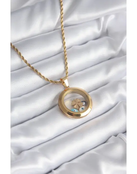  Açılabilir Fanus Model Yonca Parçalı  Çelik Kolye