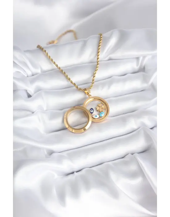  Açılabilir Fanus Model Yonca Parçalı  Çelik Kolye