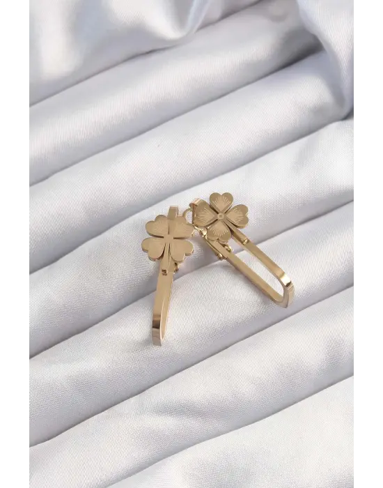   Altın Renk Geometrik Yonca Model Küpe