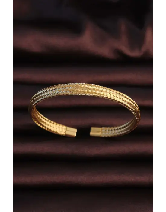 316L Çelik Altın Renk Hasır Görünüm Erkek Bileklik