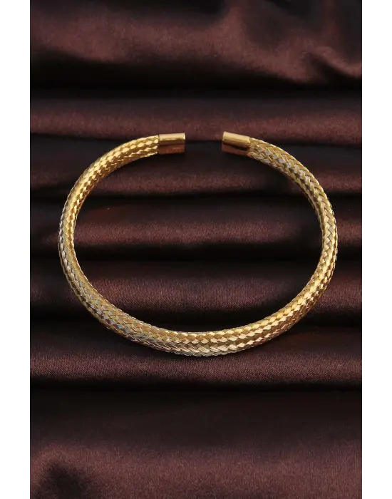 316L Çelik Altın Renk Hasır Görünüm Erkek Bileklik