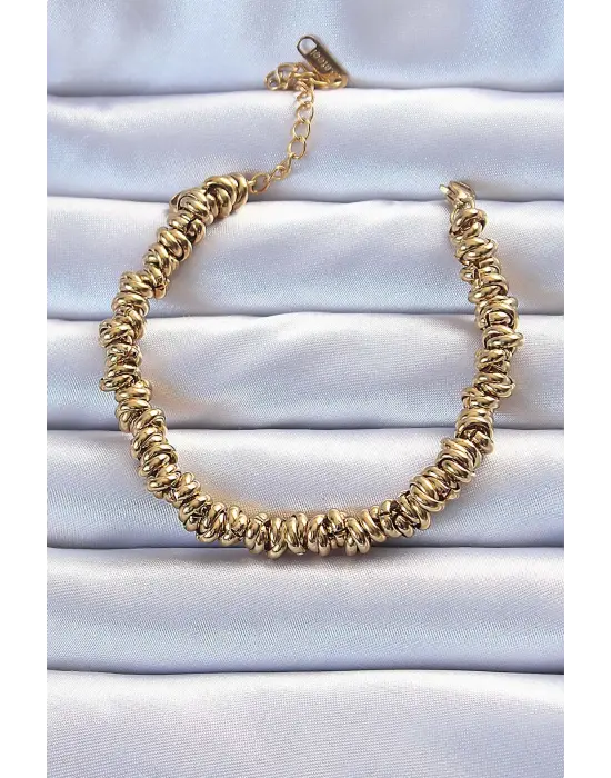 316L Çelik Altın Renk İç İçi Geçmeli Bombeli Bileklik