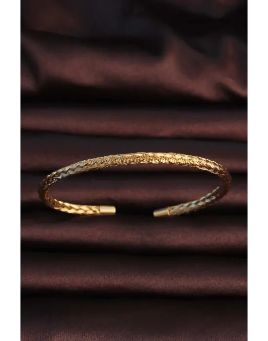 316L Çelik Altın Renk İnce Yassı Örgü Model Erkek Bileklik