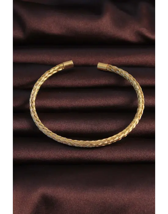 316L Çelik Altın Renk İnce Yassı Örgü Model Erkek Bileklik