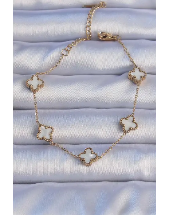 316L Çelik Altın Renk Mineli Yonca Model Bileklik