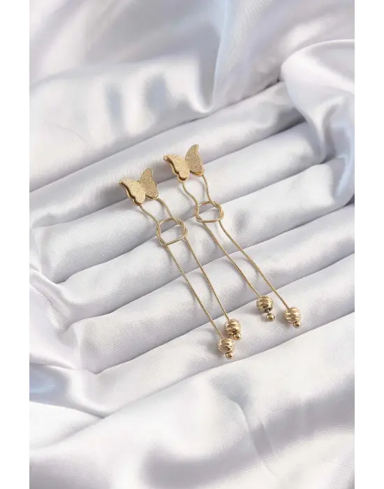   Altın Renk Sallantılı Düğüm Model Kelebek Küpe