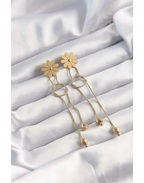   Altın Renk Sallantılı Düğüm Model Papatya Küpe