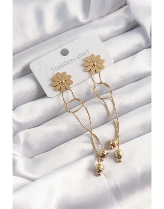   Altın Renk Sallantılı Düğüm Model Papatya Küpe