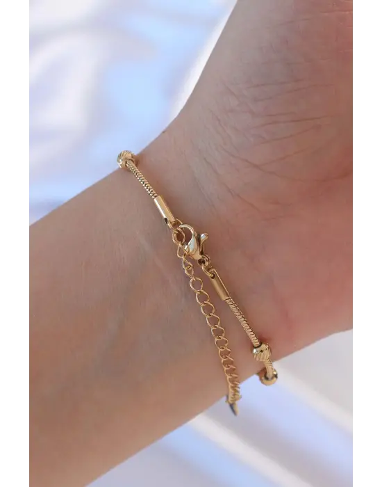 316L Çelik Altın Renk Top Zincirli Kelebek Bileklik