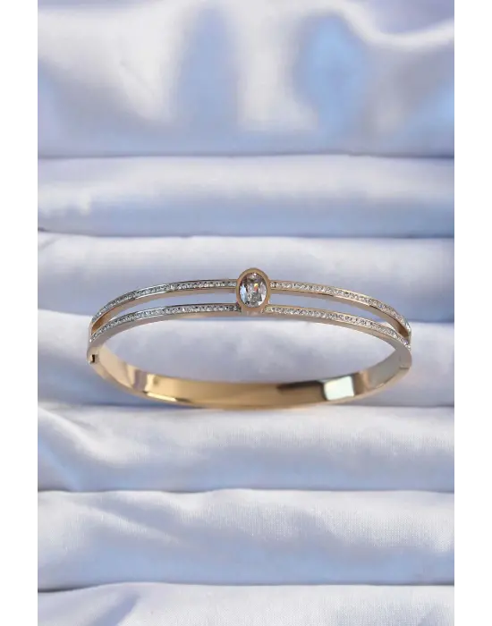 316L Çelik Altın Renk Zirkon Taş Kaplama Kelepçe