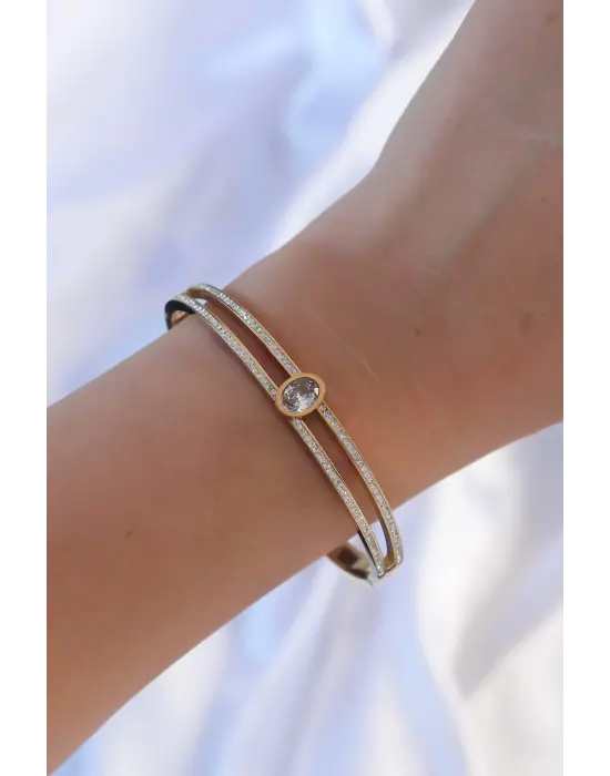 316L Çelik Altın Renk Zirkon Taş Kaplama Kelepçe