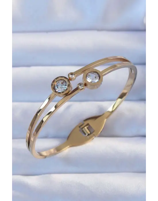 316L Çelik Altın Renk Zirkon Taşlı Cartier Model Kelepçe