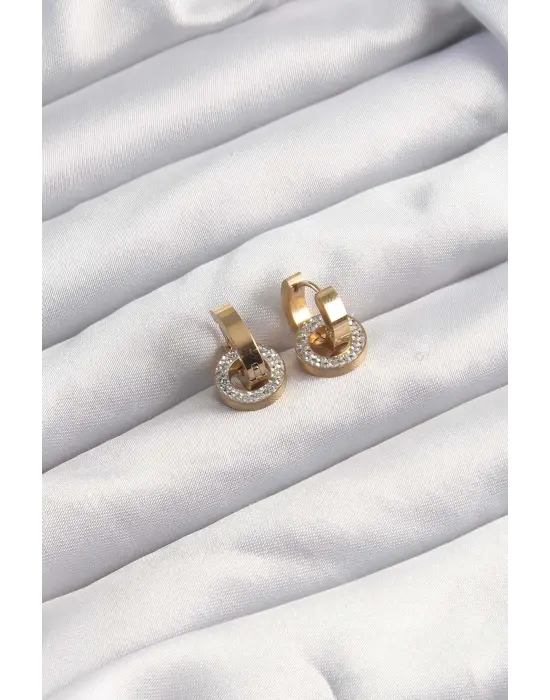   Altın Renk Zirkon Taşlı Halka Model Küpe