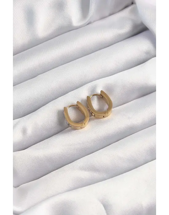   Altın Renk Zirkon Taşlı Halka Model Küpe