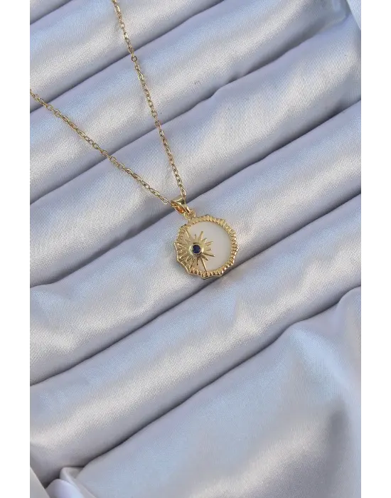  Altın  Zirkon Taşlı Mineli Kutup Yıldızı Çelik Kolye