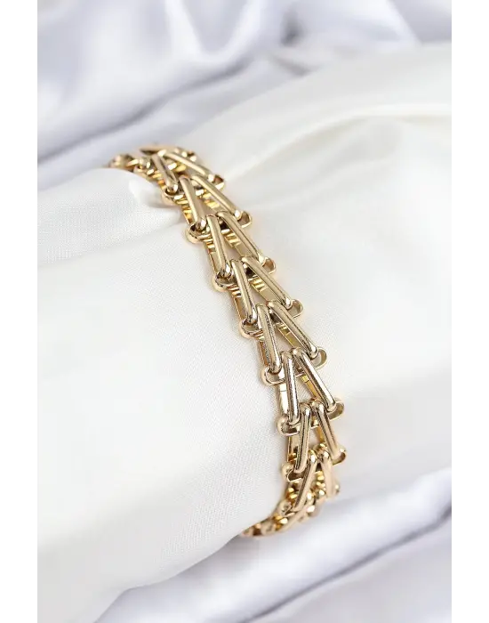 316L Çelik Ataç Zincir Model Gold Renk Kadın Bileklik