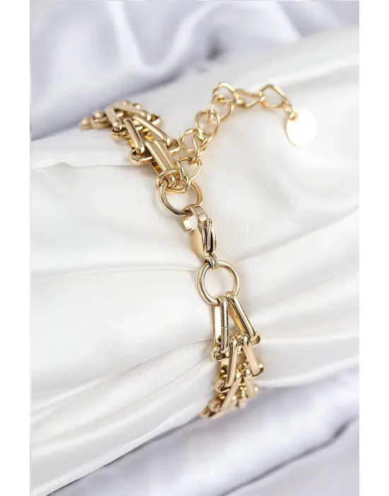 316L Çelik Ataç Zincir Model Gold Renk Kadın Bileklik