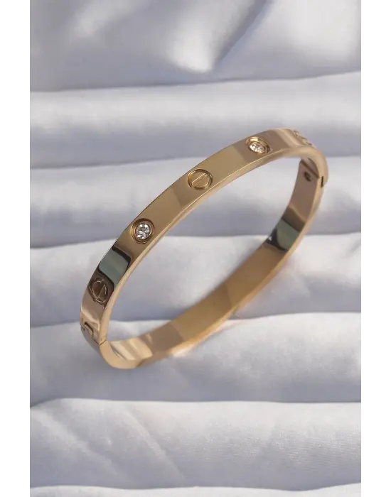 316L Çelik Baby Boy Gold Renk Zirkon Taşlı Cartier Model Kelepçe