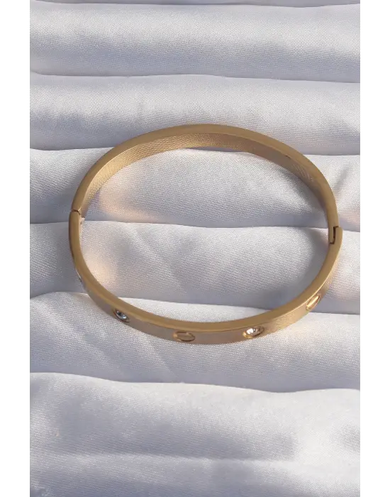 316L Çelik Baby Boy Gold Renk Zirkon Taşlı Cartier Model Kelepçe
