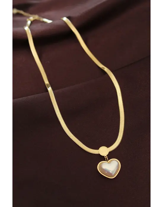  Bombeli Kalp Model İtalyan Zincir Çelik Kolye