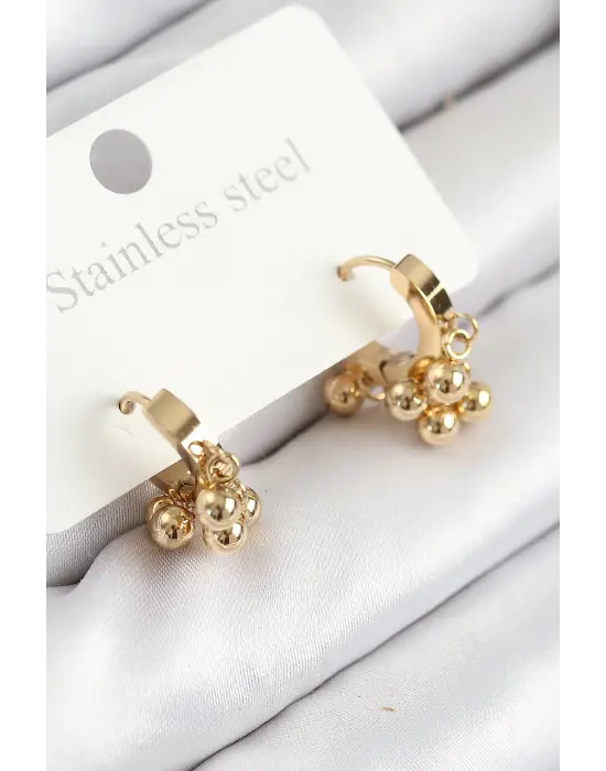 316L Çelik Boncuklu Halka Model Gold Renk Kadın Küpe