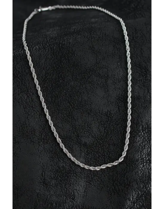 316L Çelik Burgu Zincir Model Gümüş Renk Erkek Kolye