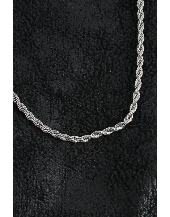 316L Çelik Burgu Zincir Model Gümüş Renk Erkek Kolye