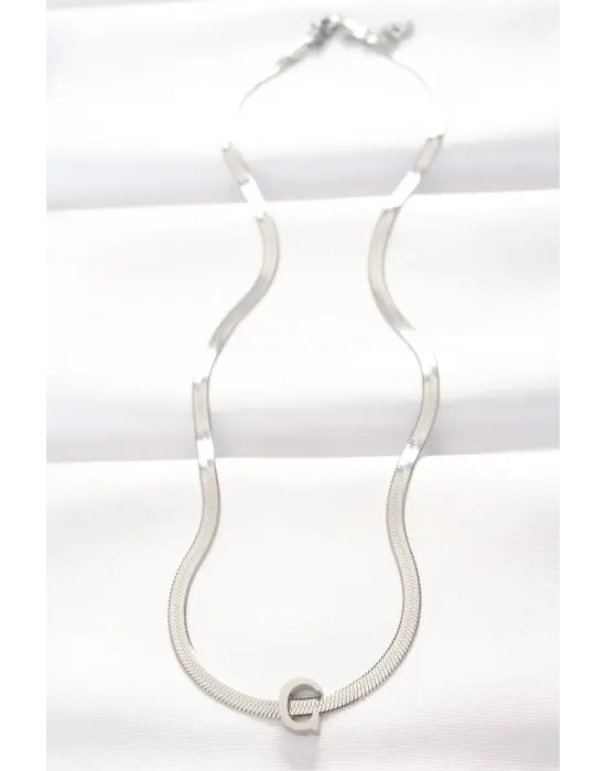  C Harfli Silver  İtalyan Zincirli Çelik Kolye