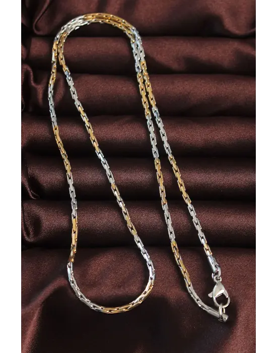 316L Çelik Çift Renk İnce Arnavut Zinciri Tasarımlı Kolye