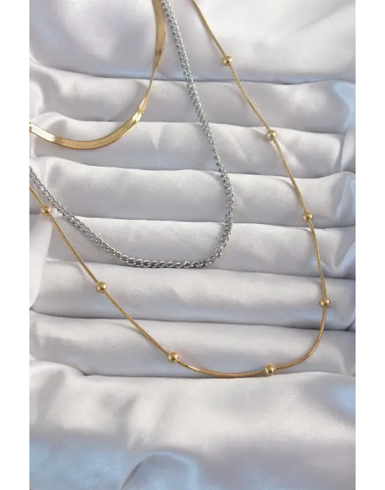  Çift  Uzun Çoklu Çelik Kolye