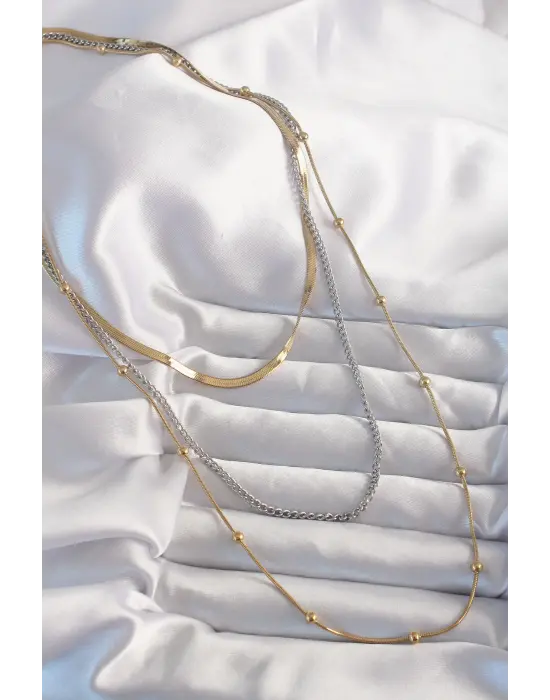  Çift  Uzun Çoklu Çelik Kolye