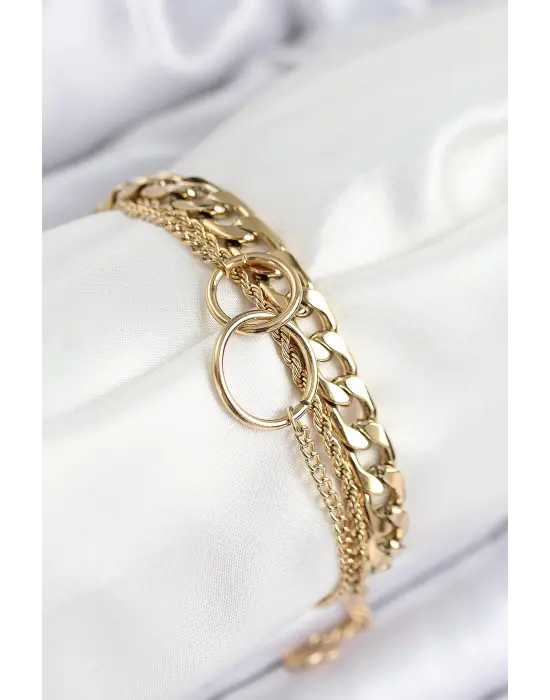 316L Çelik Çoklu Görünüm Geçmeli Halka Model Gold Renk Kadın Bileklik